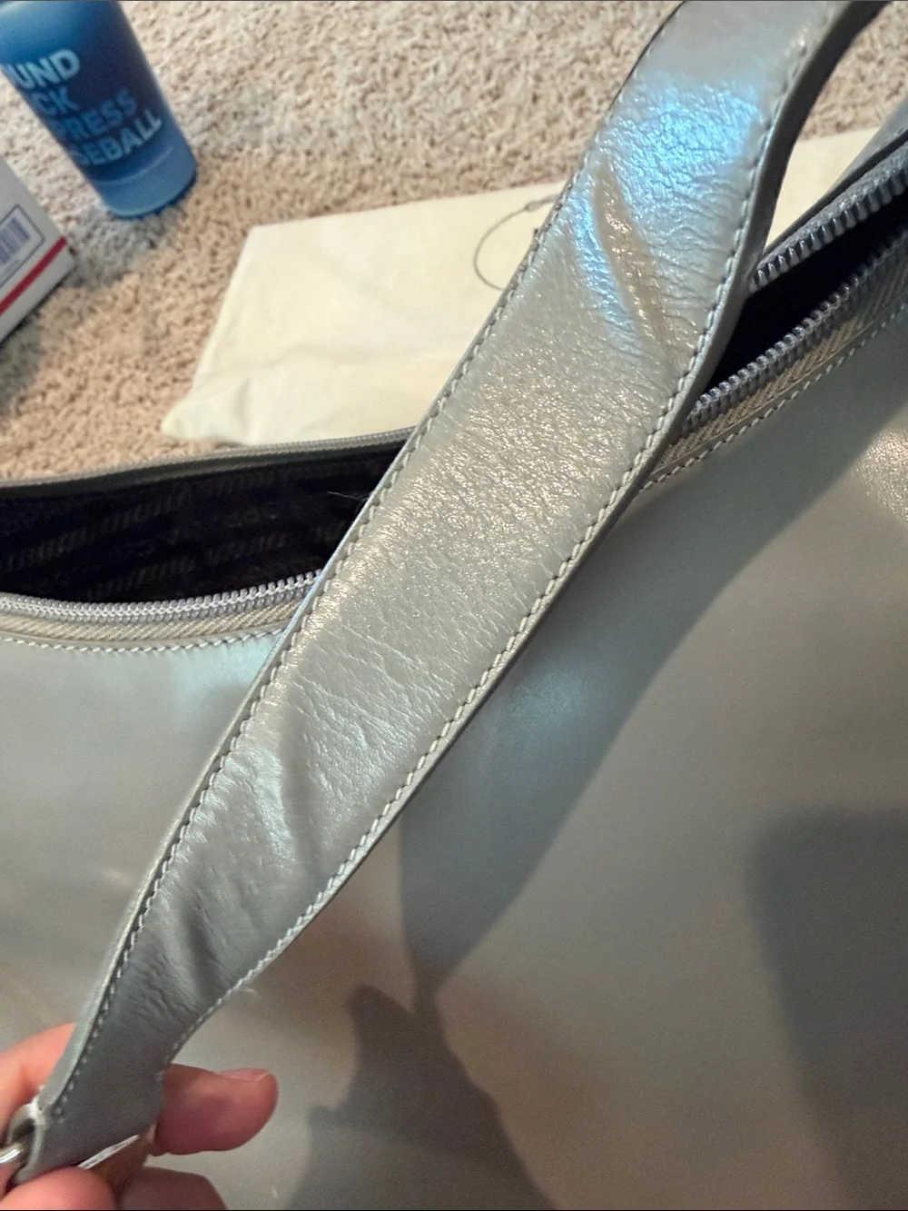 Vintage Prada Smooth Grey Leather Shoulder Hobo